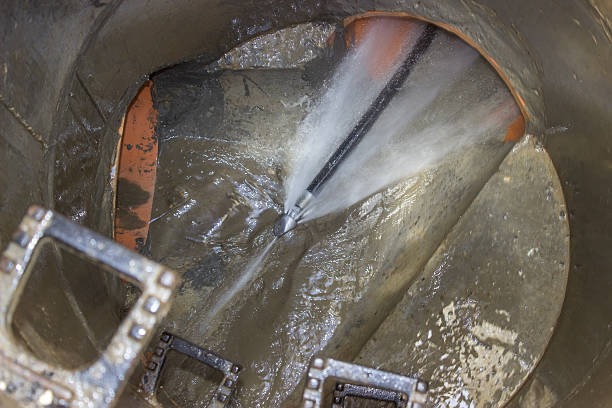 Hydro Jetting sewer cleaning method, nozzle tip on jet/vac hose.